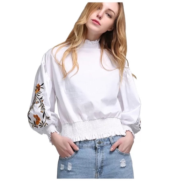 🍁White Embroidery Puff Sleeve Top - Picture 5 of 7